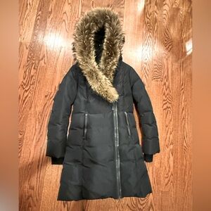 MACKAGE Kay Black Puffer Coat Jacket w Fur Trim & Leather Details Sz Small